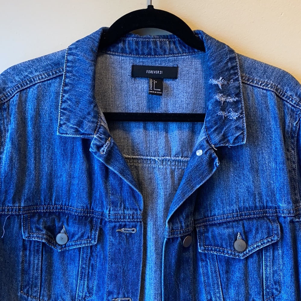 FOREVER21 DENIM JEAN JACKET DARK BLUE - Picture 4 of 12
